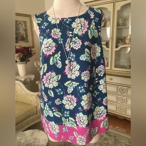 J Jill like new blue floral sleeveless top size L
